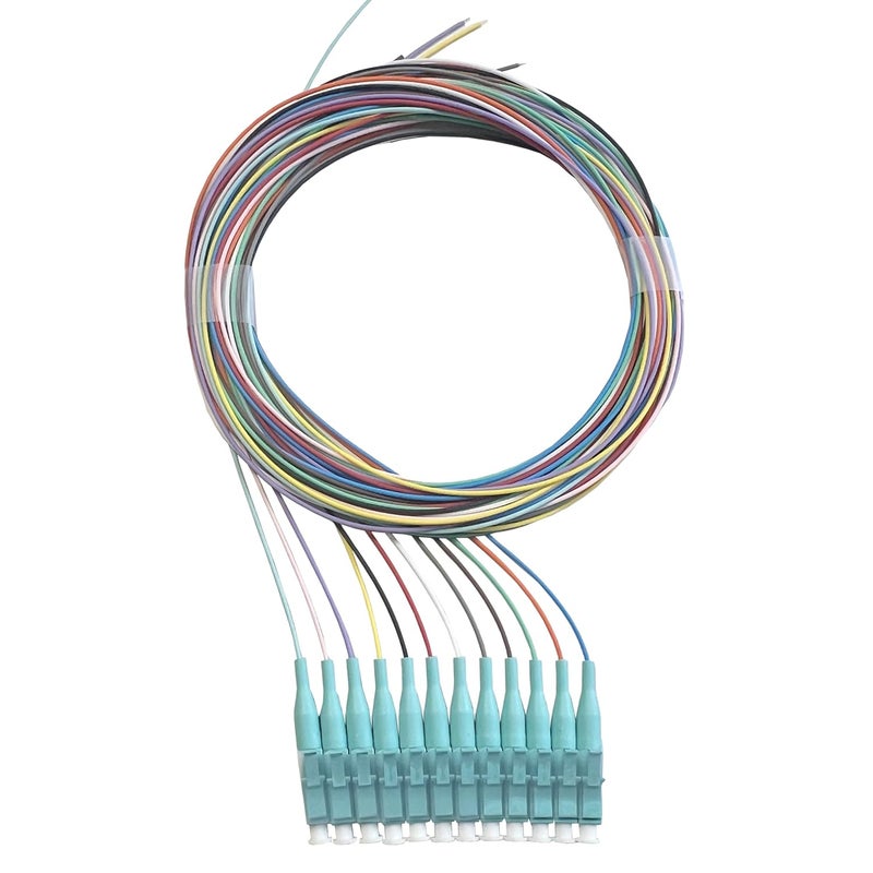 Elfcam ® - 12-Fibre LC/UPC OM3 Multimode 50/125um Colour-Coded Optical Fibre Pigtail Without Cladding - Image 1
